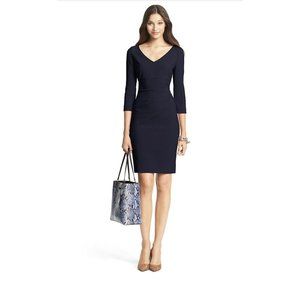 Diane Von Furstenberg BEVIN Ruched 3/4 Sleeve Sheath Dress Black 2 New